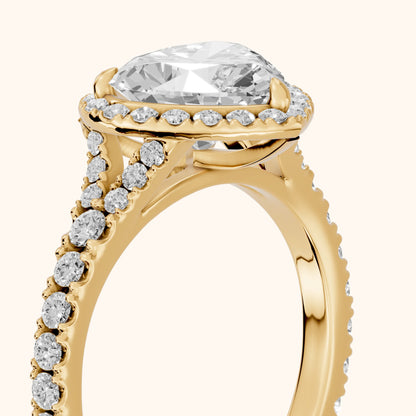 Bella Halo Pavé Heart Diamond Engagement Ring in Yellow Gold - slant-view.webp