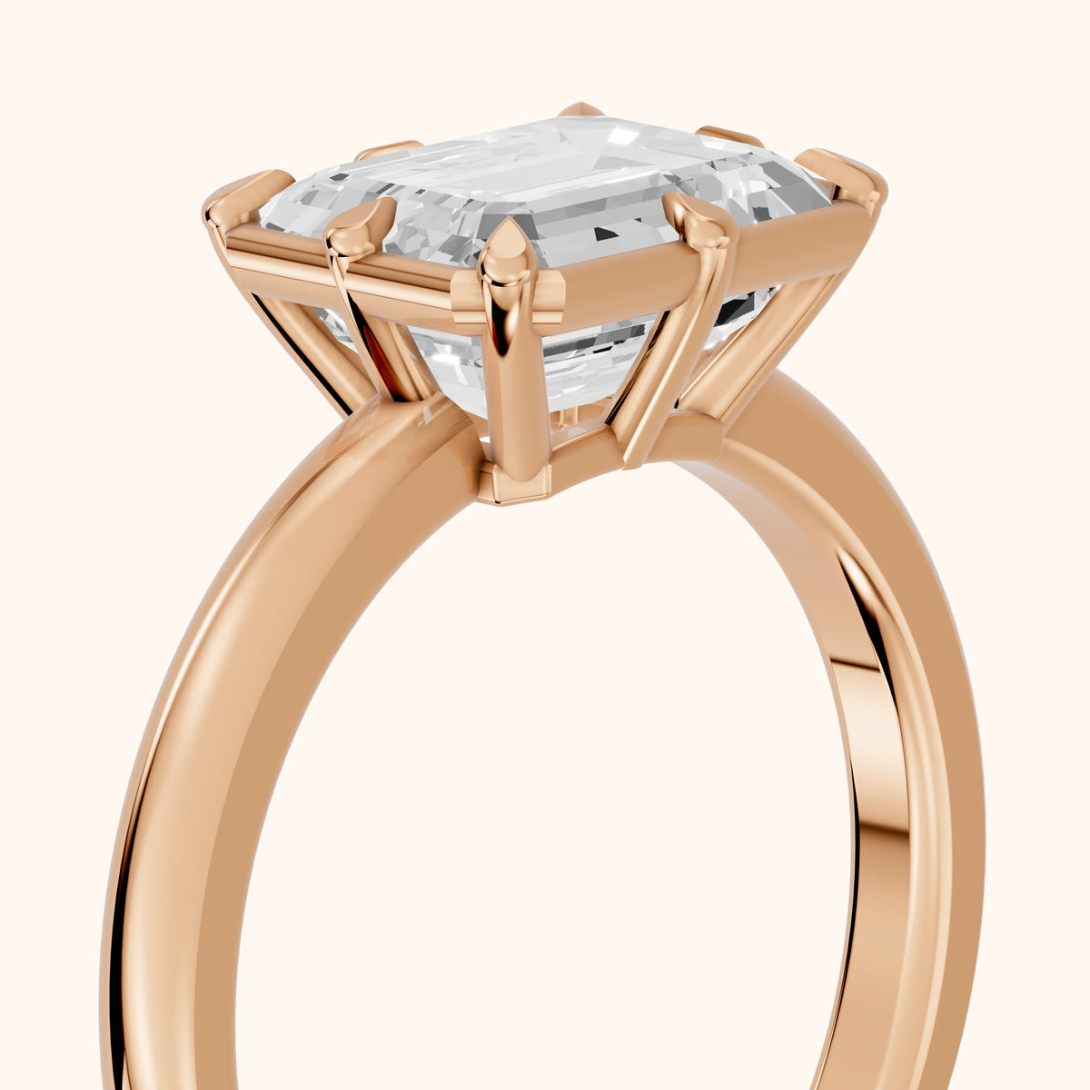 Montauk Crown Solitaire Emerald Diamond Engagement Ring in Rose Gold - slant-view.webp