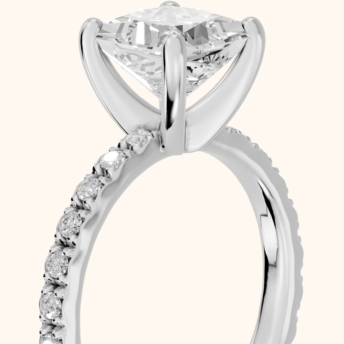 Autumn Statement Pavé Princess Diamond Engagement Ring in Platinum - slant-view.webp