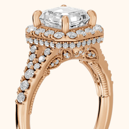 Kenner Halo Split Shank Asscher Diamond Engagement Ring in Rose Gold - slant-view.webp