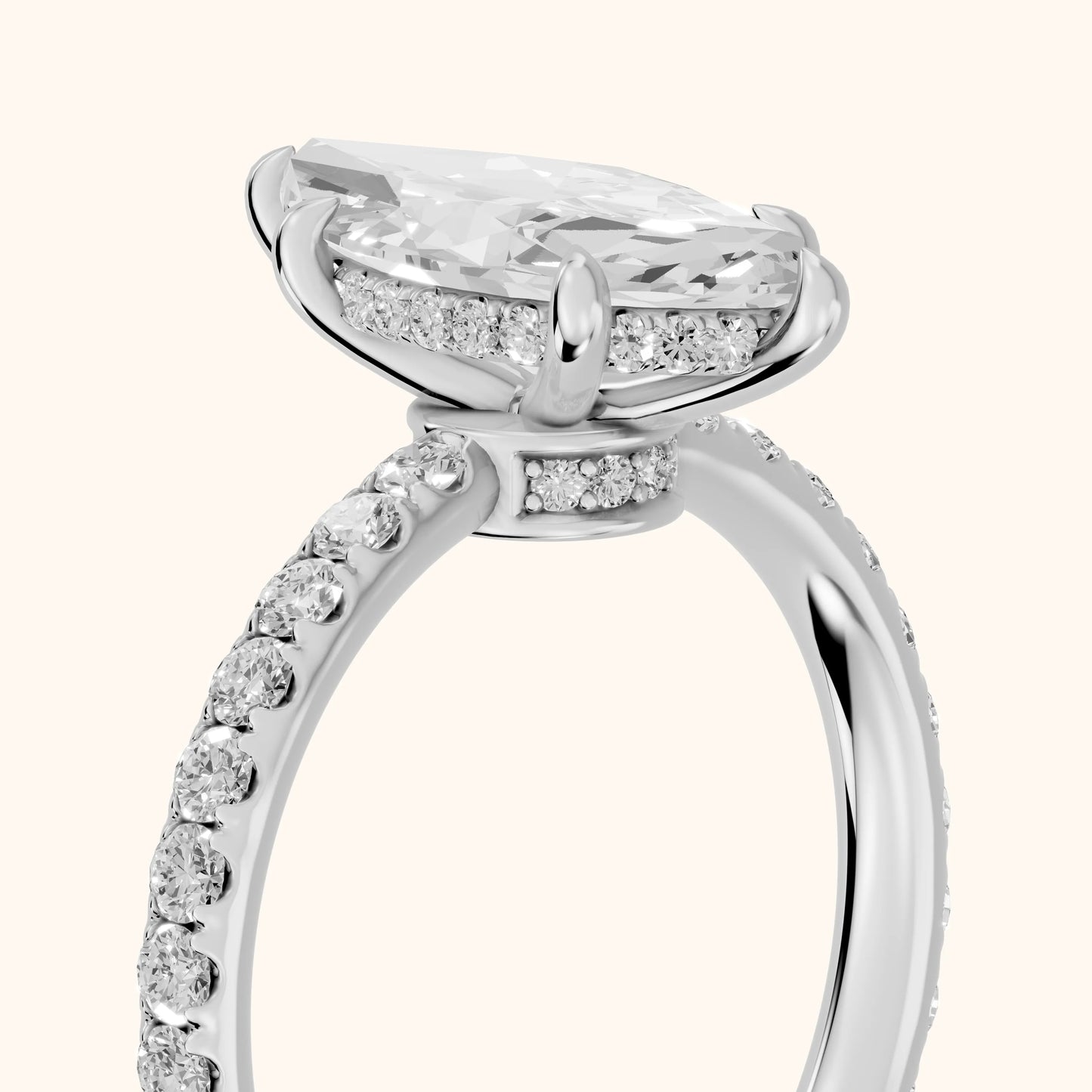 Thea Hidden Halo Pavé Marquise Diamond Engagement Ring in Silver - slant-view.webp