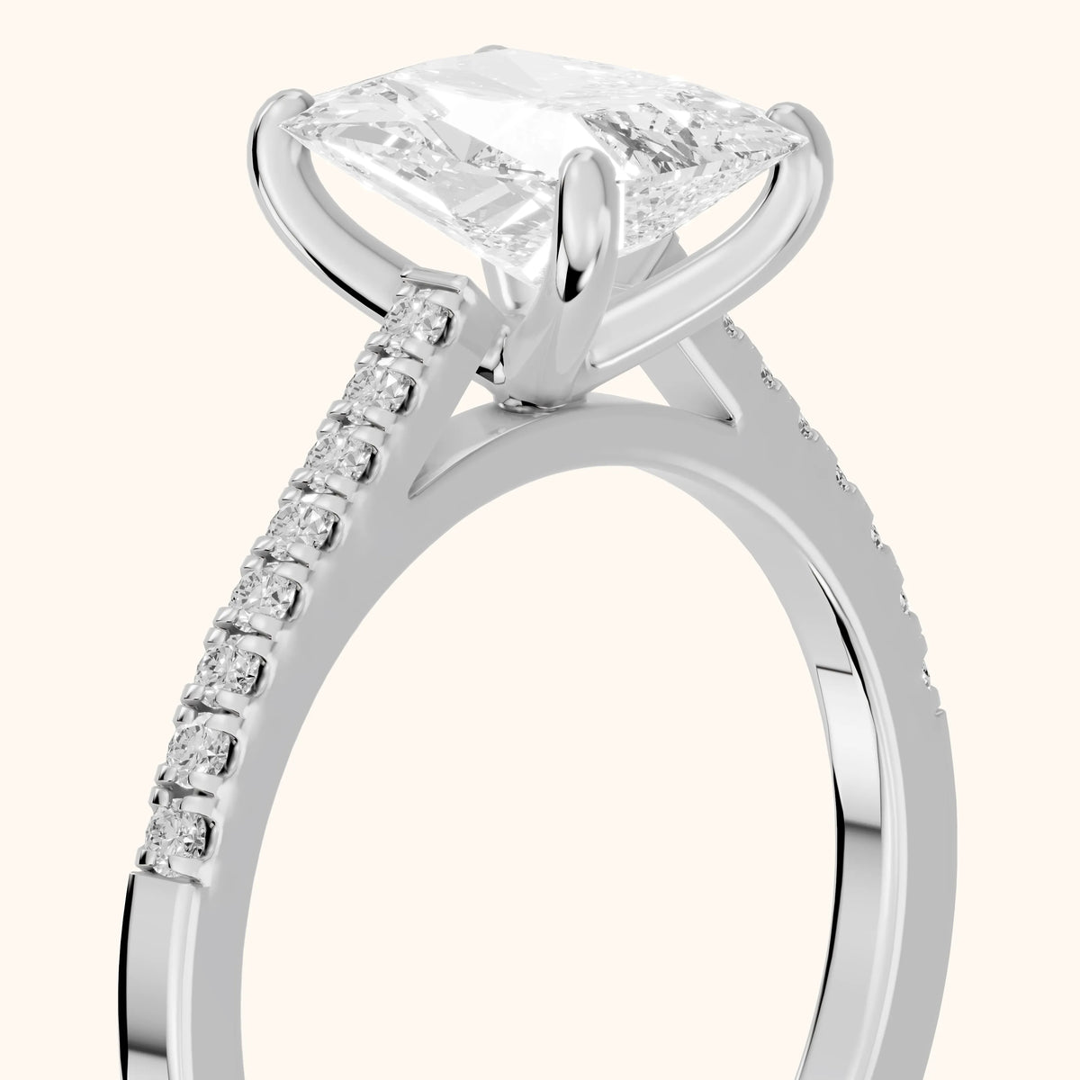 Meg Pavé Radiant Diamond Engagement Ring in Silver - slant-view.webp