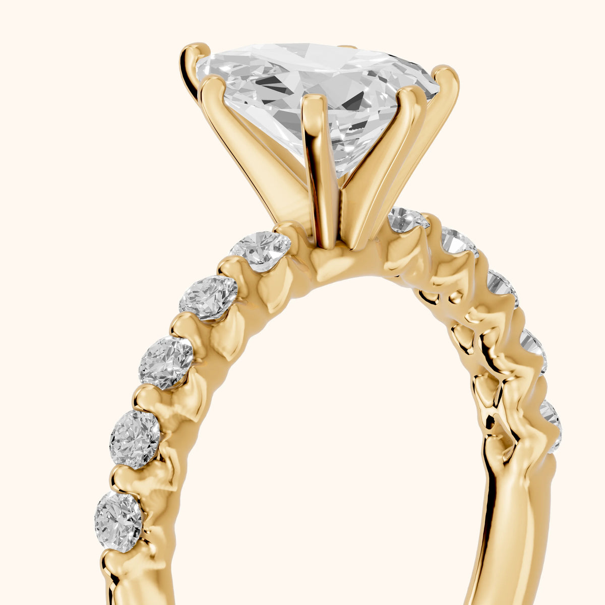 Louella Scalloped Pavé Pear Diamond Engagement Ring in Yellow Gold - slant-view.webp