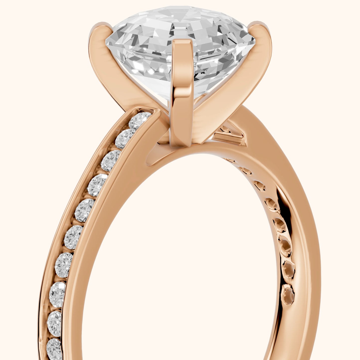 Tessa Solitaire Channel Set Asscher Diamond Engagement Ring in Rose Gold - slant-view.webp
