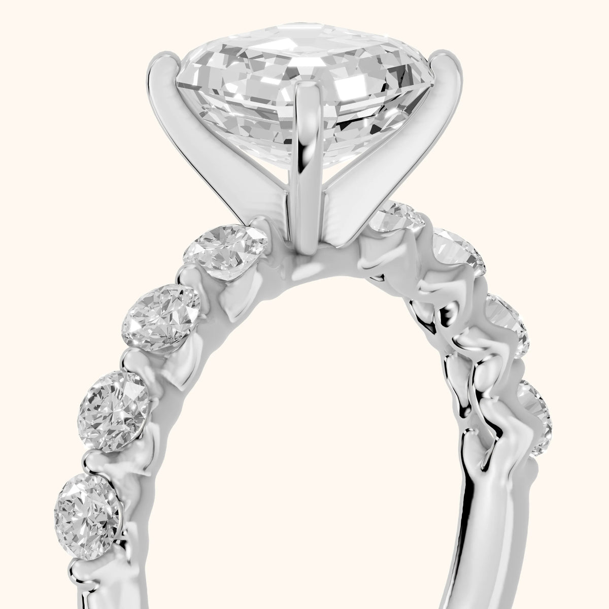 Maura Beaded Statement Asscher Diamond Engagement Ring in White Gold - slant-view.webp