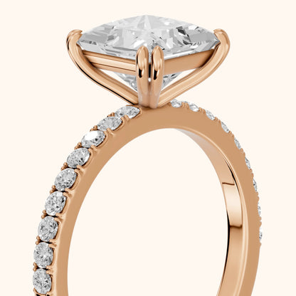 Novara Solitaire Pavé Princess Diamond Ring in Rose Gold - slant-view.webp