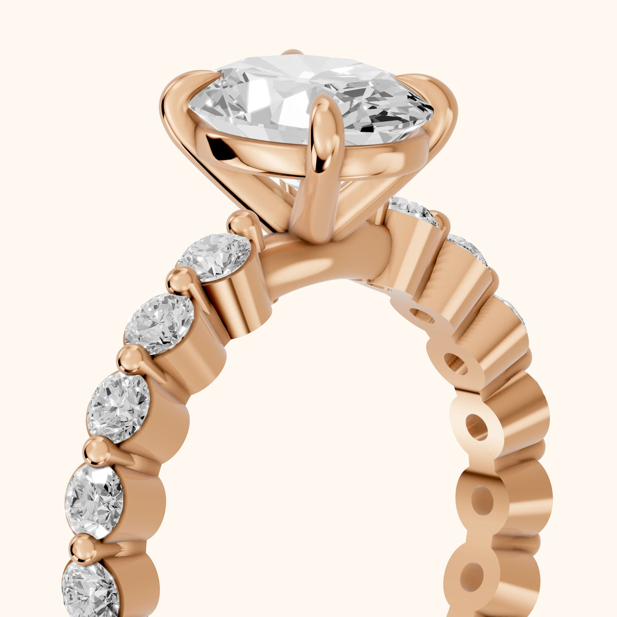 Piper Sidestone Oval Diamond Engagement Ring in Rose Gold - slant-view.webp