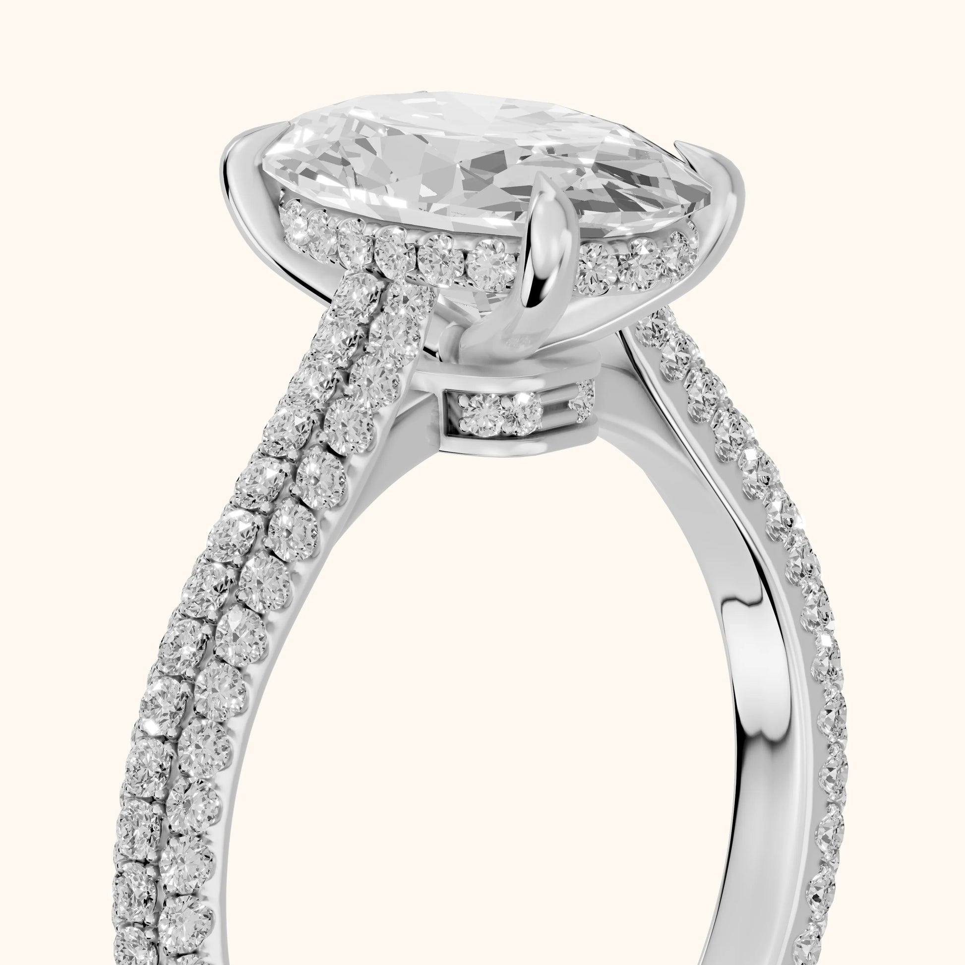 Della Hidden Halo Pavé Oval Diamond Engagement Ring in Silver - slant-view.webp