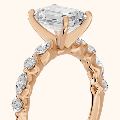 Lidia Leaf Garland Emerald Diamond Engagement Ring in Rose Gold - slant-view.webp