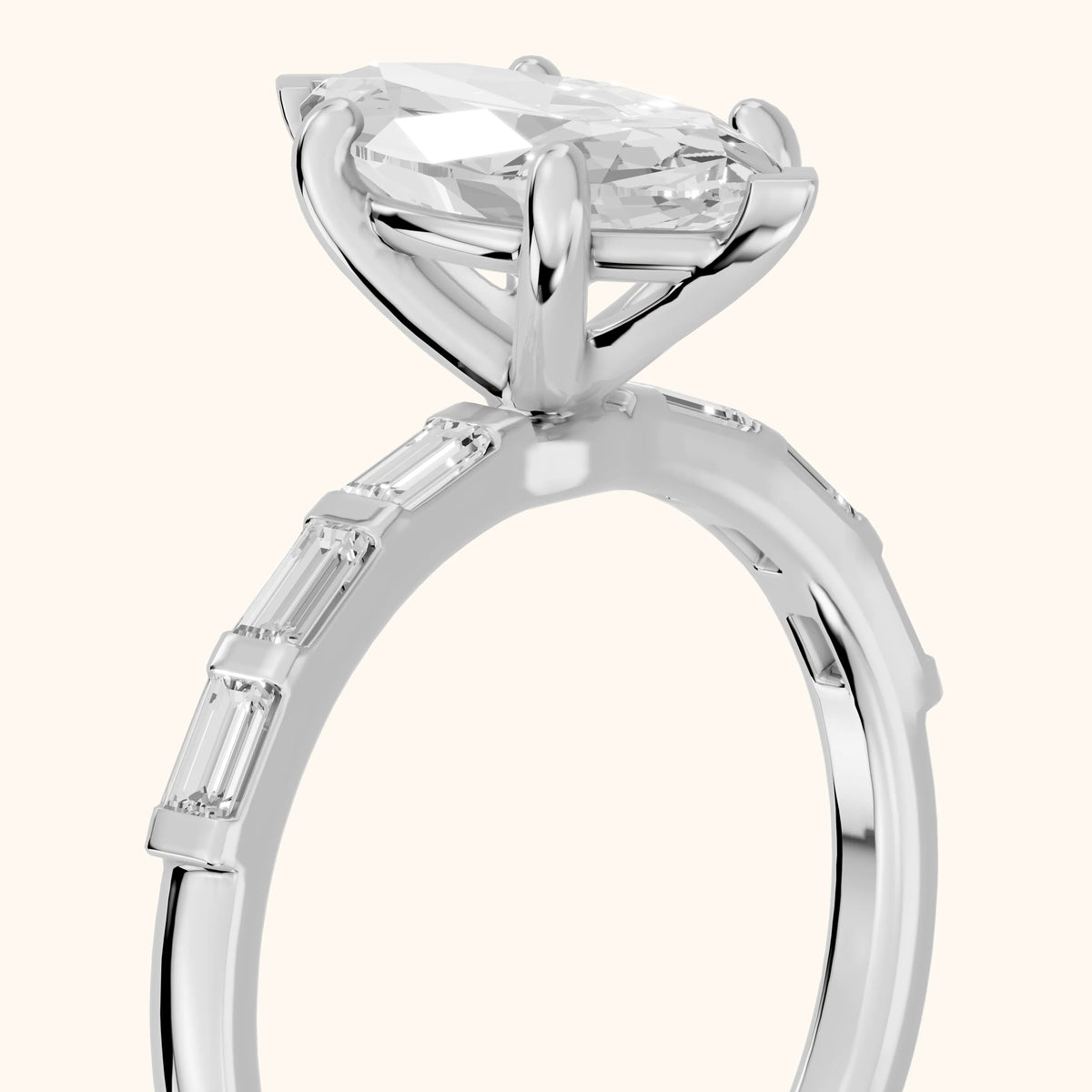 Bailey Baguette Marquise Diamond Engagement Ring in Silver - slant-view.webp
