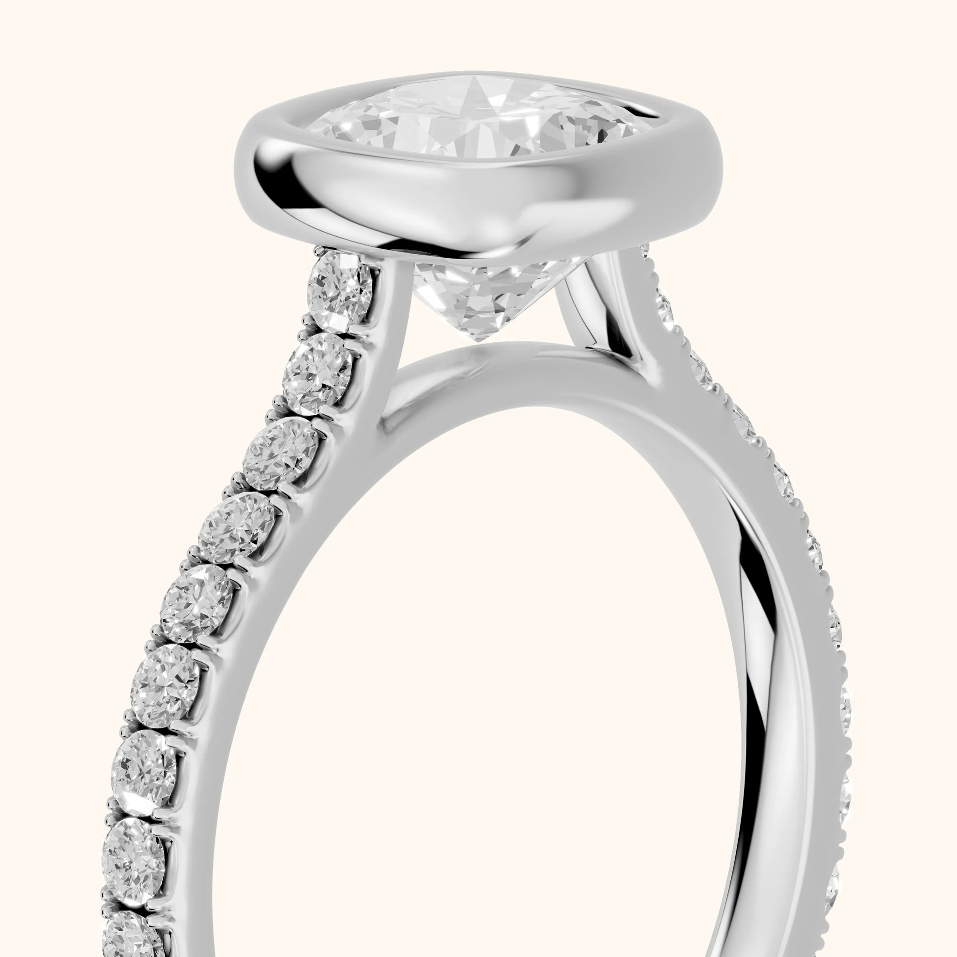 Cora Bezel Pavé Cushion Diamond Ring in Silver - slant-view.webp