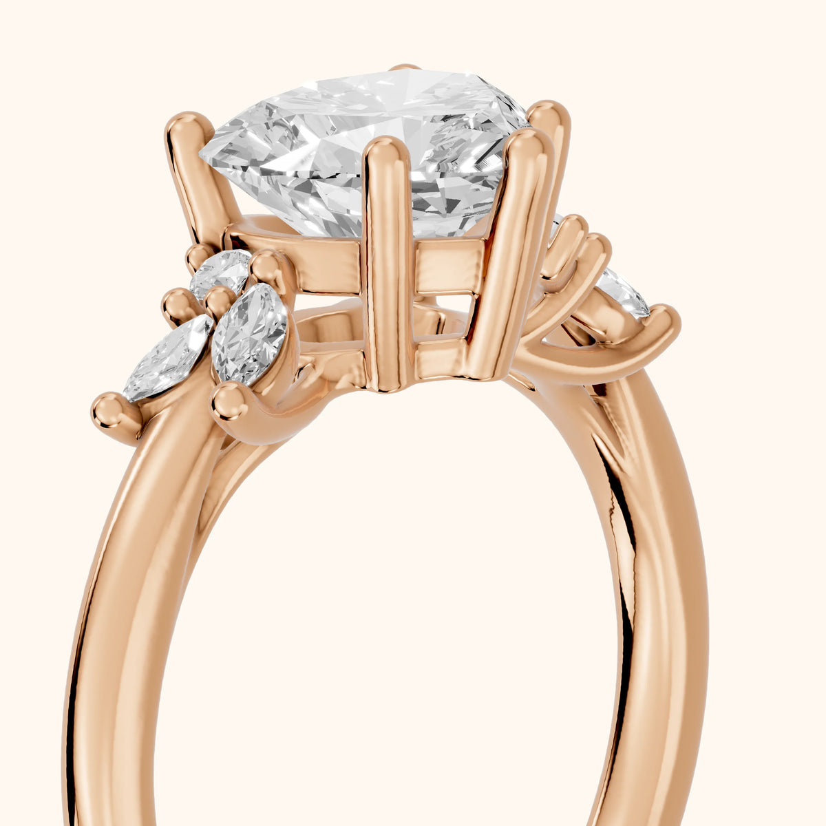 Avon Leaf Cluster Heart Diamond Engagement Ring in Rose Gold - slant-view.webp