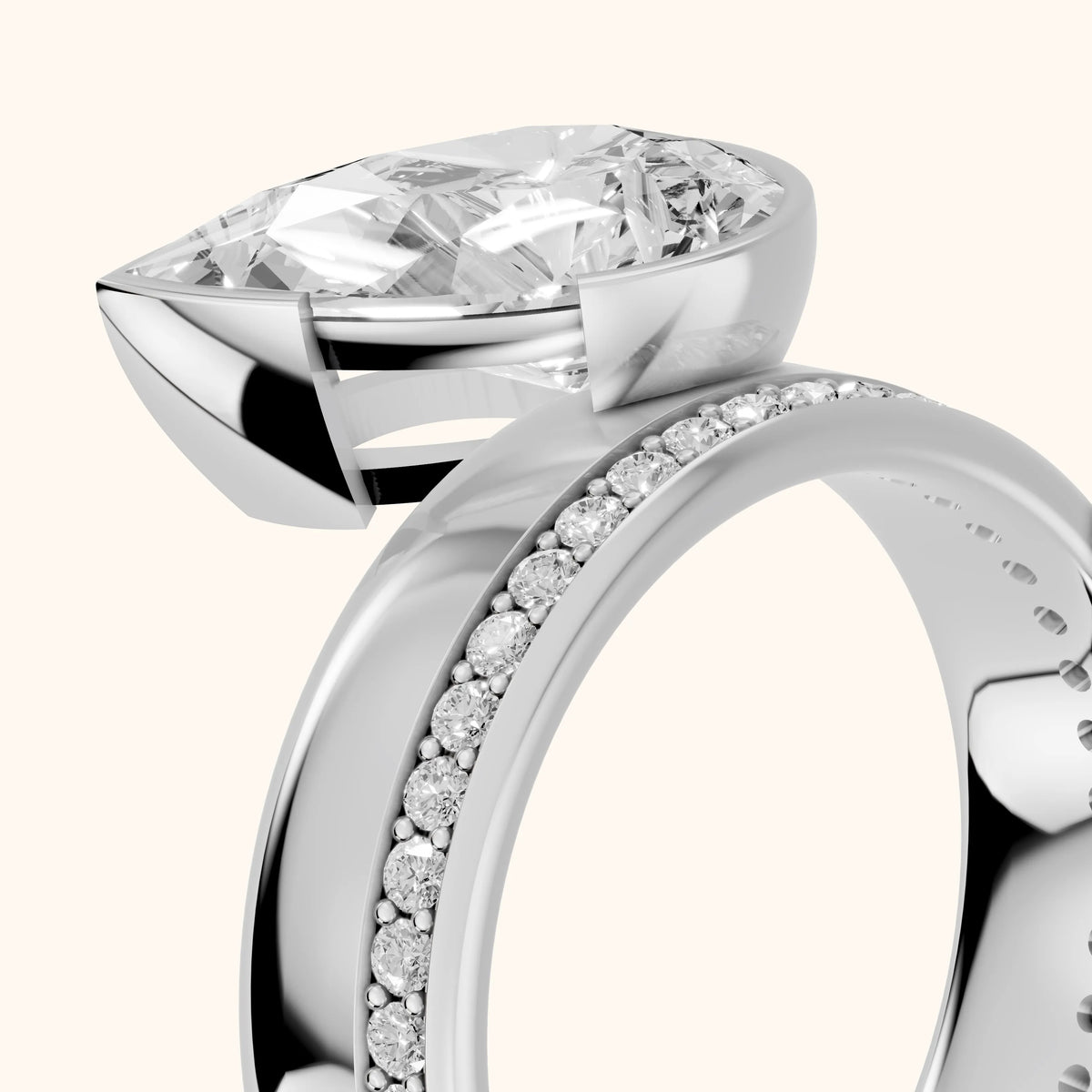 Summer Partial Bezel Pavé Pear Diamond Engagement Ring in White Gold - slant-view.webp
