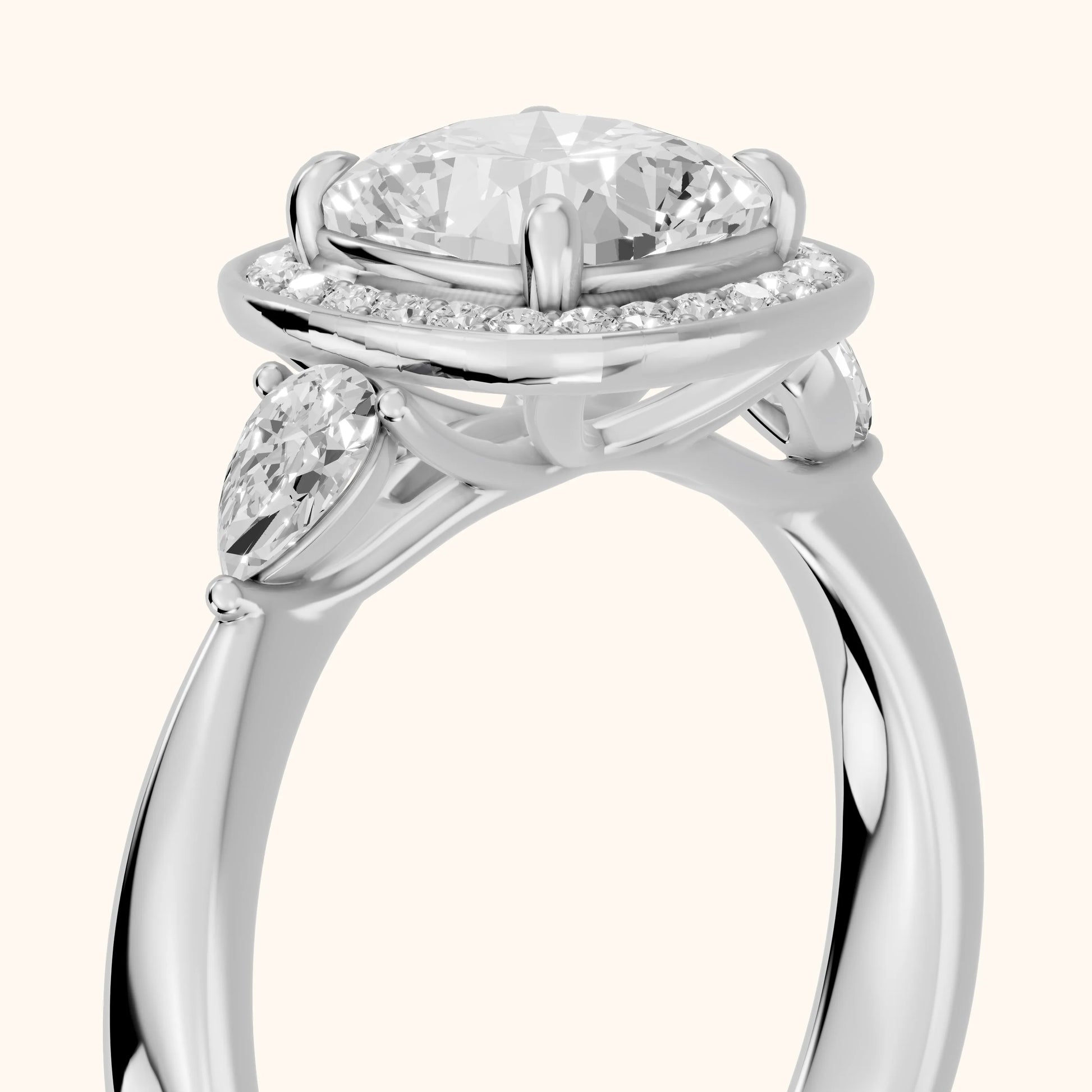 Eliza Halo Sidestone Cushion Diamond Engagement Ring in Platinum - slant-view.webp