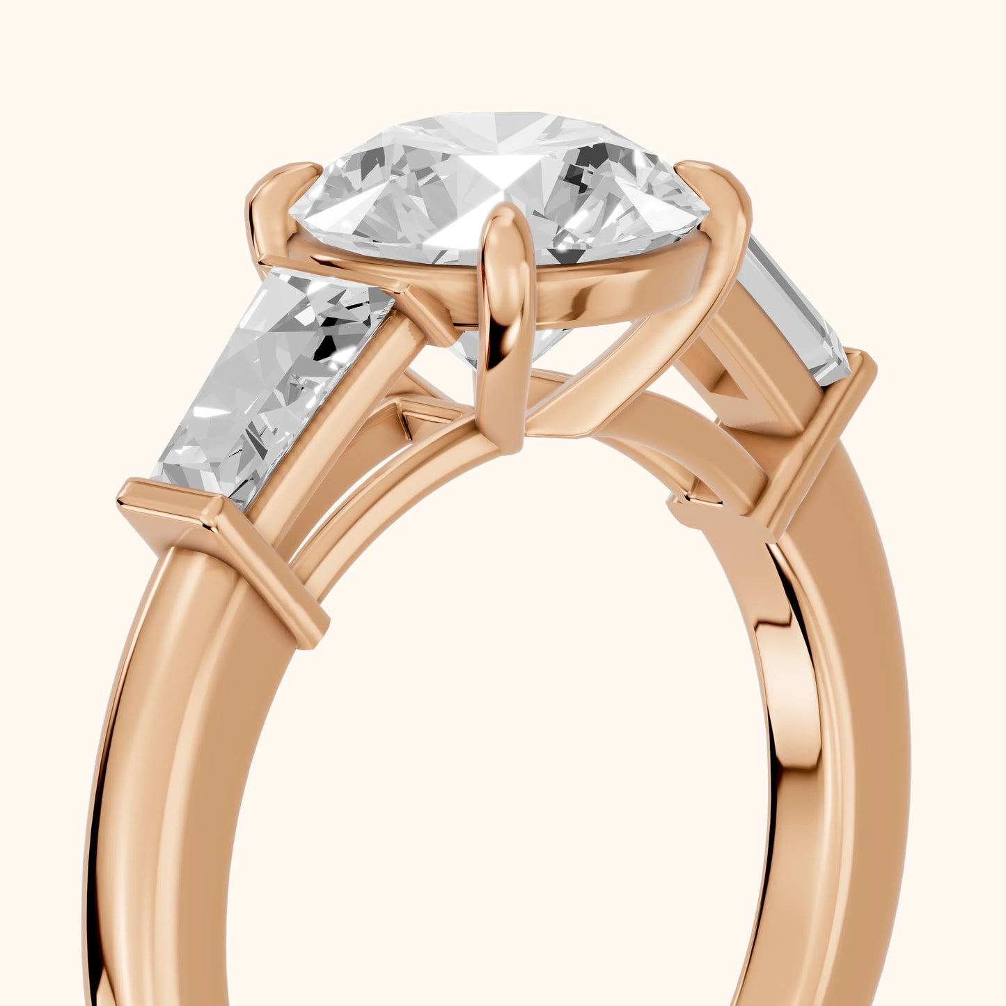 Zelda Tapered Baguette Round Diamond Engagement Ring in Rose Gold - slant-view.webp