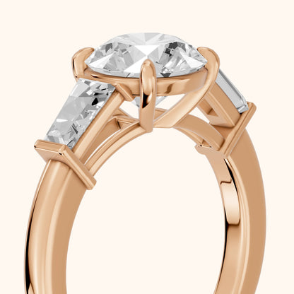 Zelda Tapered Baguette Round Diamond Engagement Ring in Rose Gold - slant-view.webp
