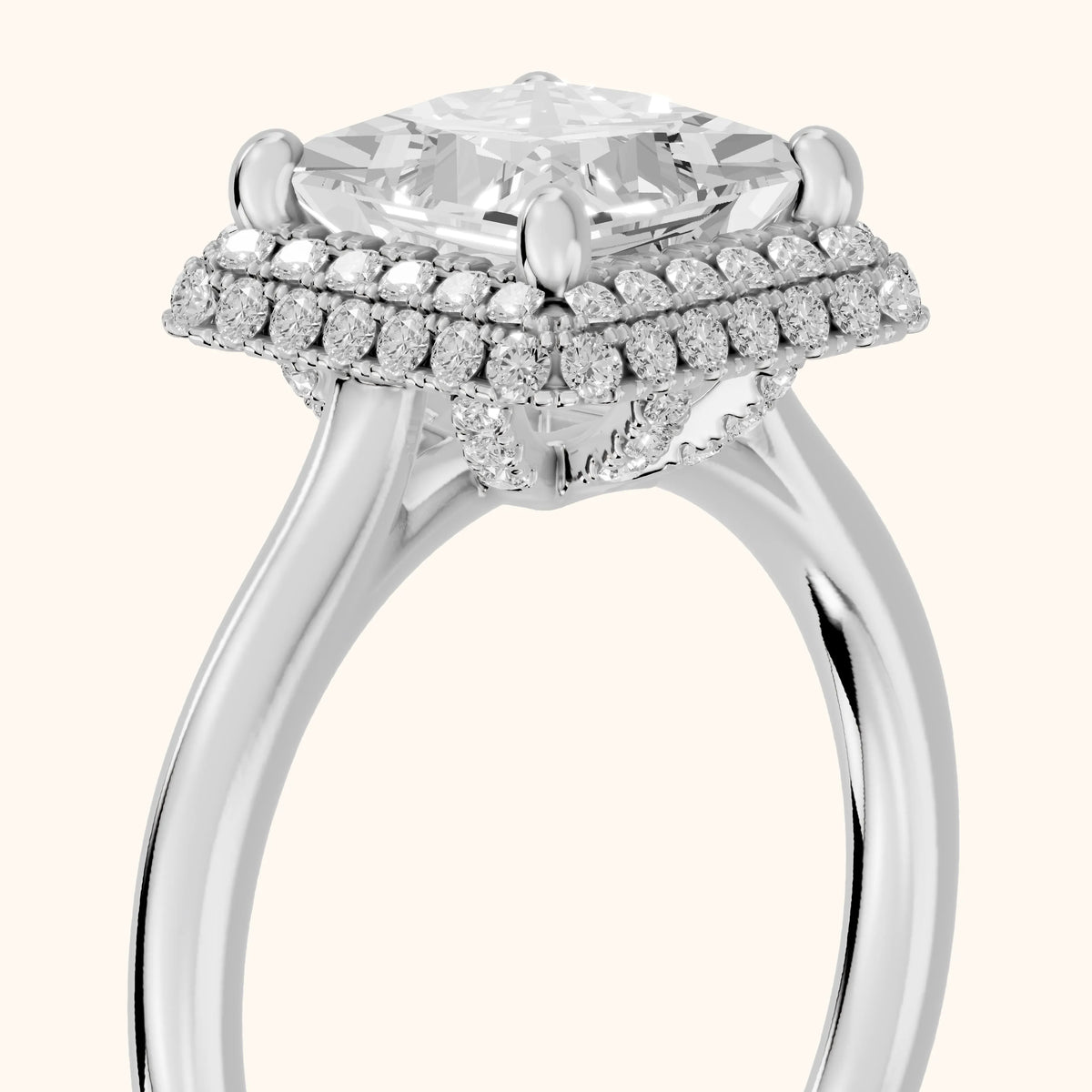 Destin Halo Micropavé Princess Diamond Engagement Ring in Platinum - slant-view.webp