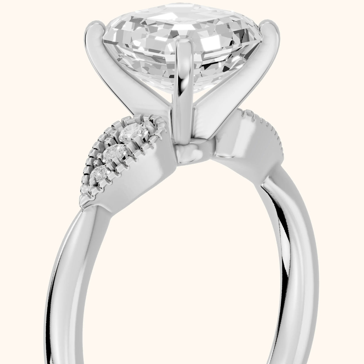 Adora Vintage Milgrain Asscher Diamond Engagement Ring in Silver - slant-view.webp