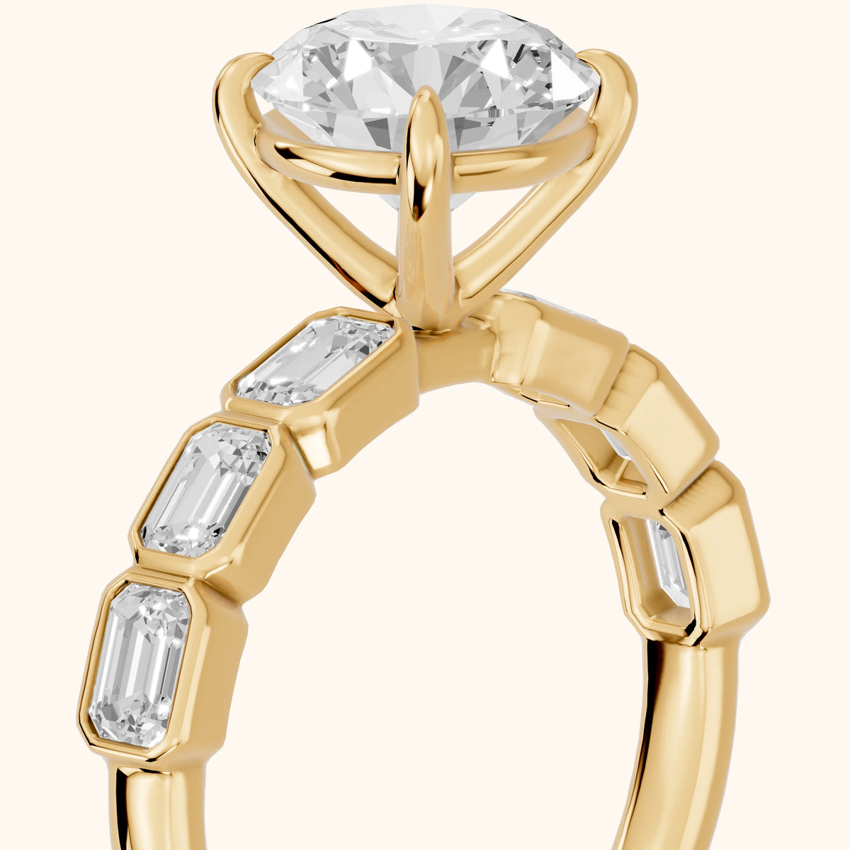 Carol Half Bezel Round Diamond Engagement Ring in Yellow Gold - slant-view.webp
