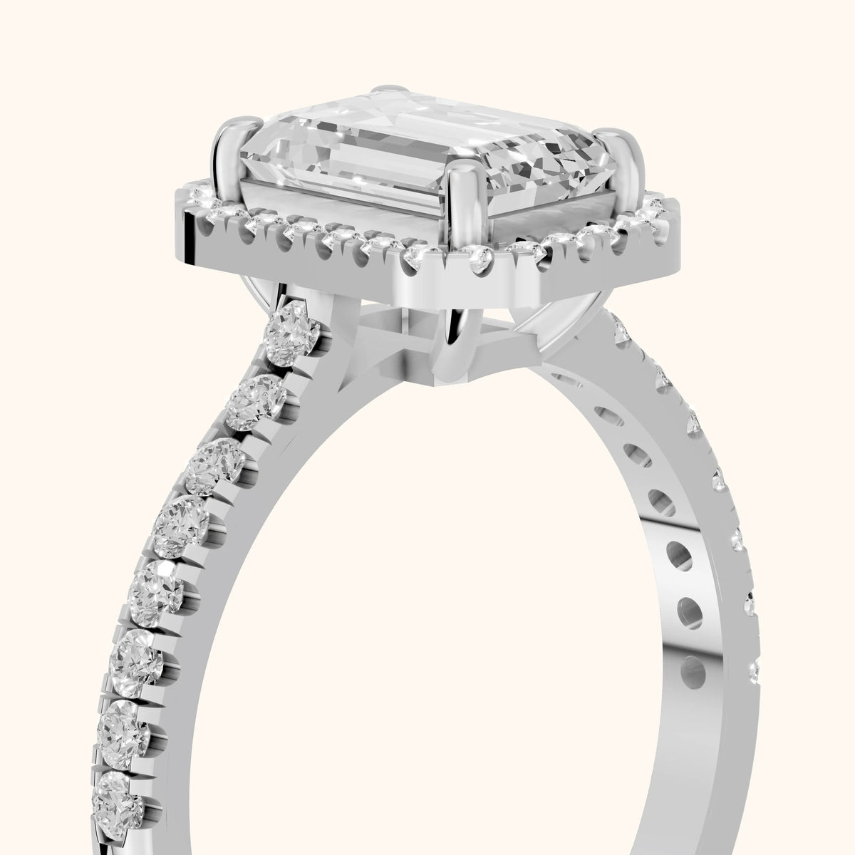 Mabel Halo French Pavé Emerald Diamond Engagement Ring in Silver - slant-view.webp