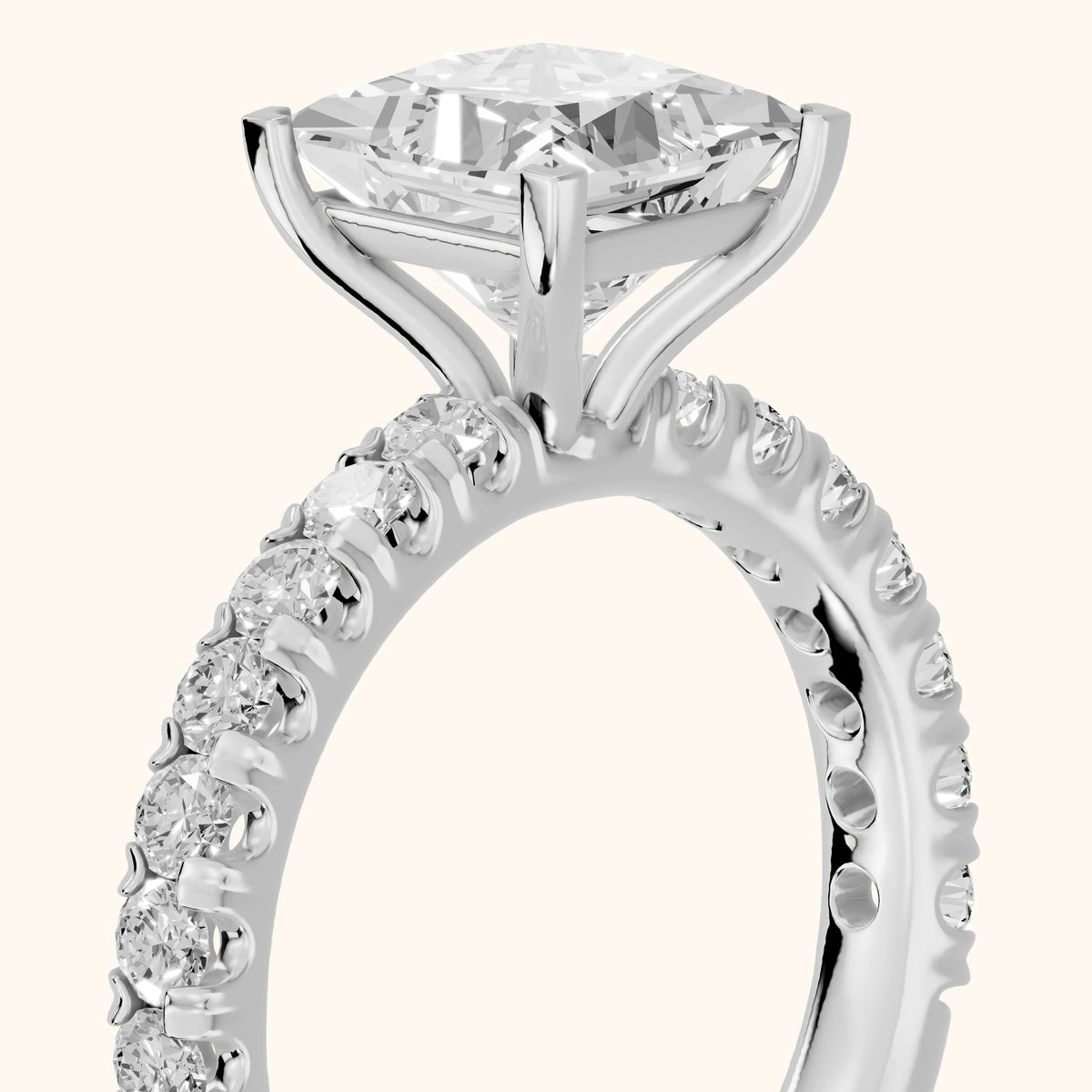 Luisa Pavé Princess Diamond Engagement Ring in White Gold - slant-view.webp
