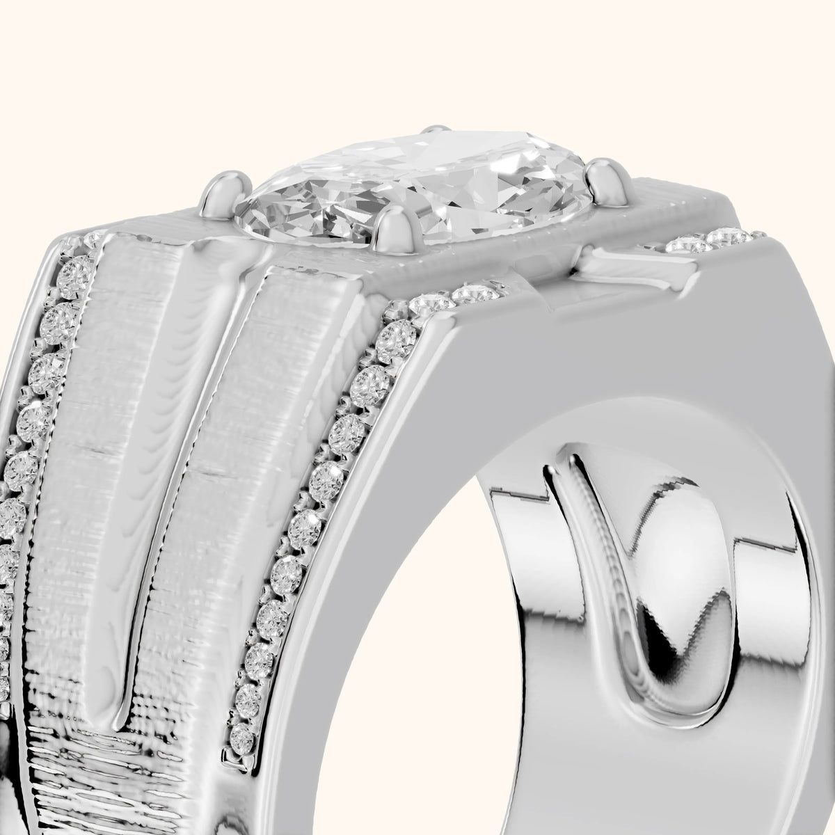 Lodi Wide Band Pavé Oval Diamond Engagement Ring in Silver - slant-view.webp