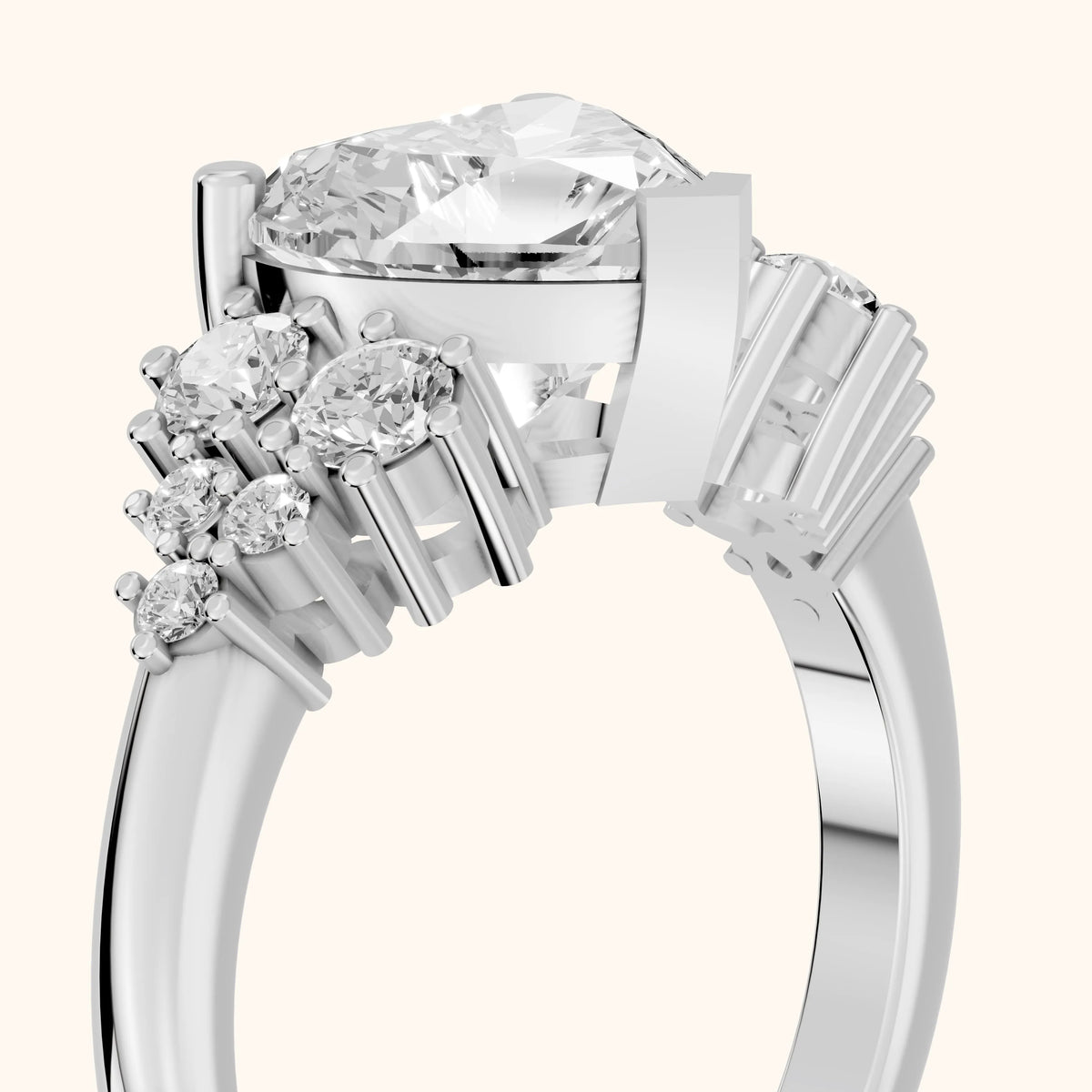 Azalea Cluster Heart Diamond Engagement Ring in Silver - slant-view.webp