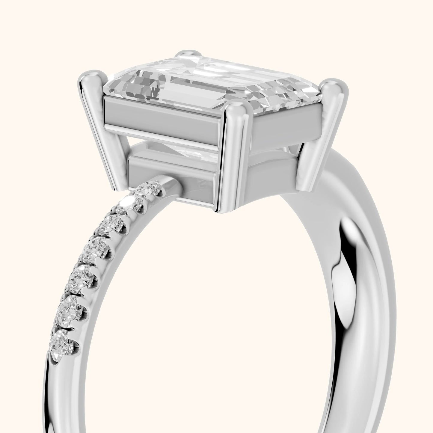 Rosie Solitaire Basket Emerald Diamond Engagement Ring in Silver - slant-view.webp