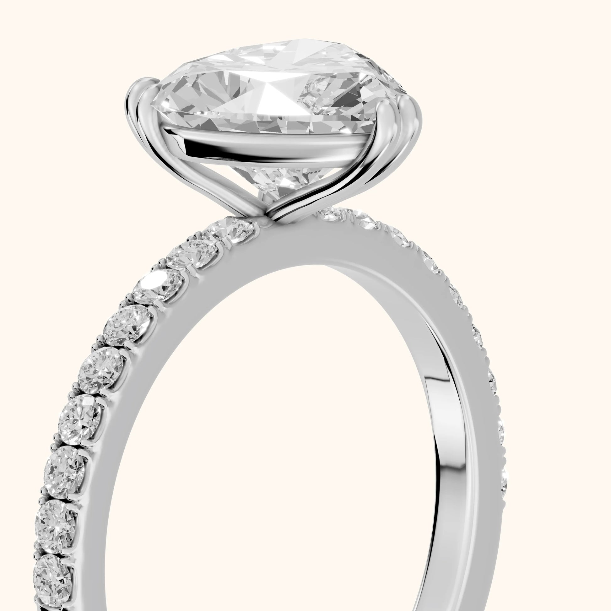 Novara Solitaire Pavé Heart Diamond Ring in Silver - slant-view.webp