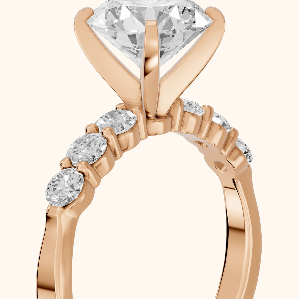 Lise Graduated Seven-Stone Round Diamond Engagement Ring in Rose Gold - slant-view.webp