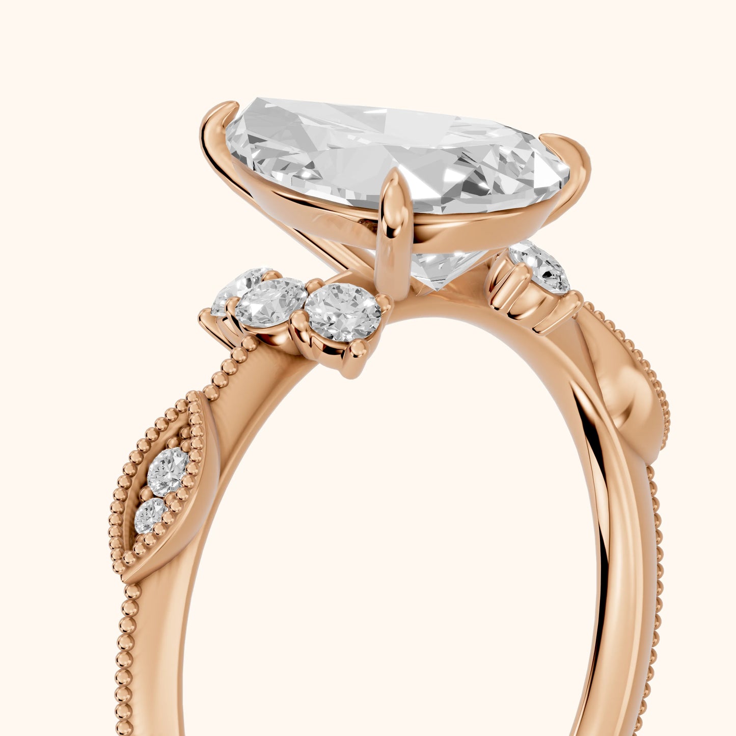 Naomi Vintage Milgrain Pear Diamond Engagement Ring in Rose Gold - slant-view.webp