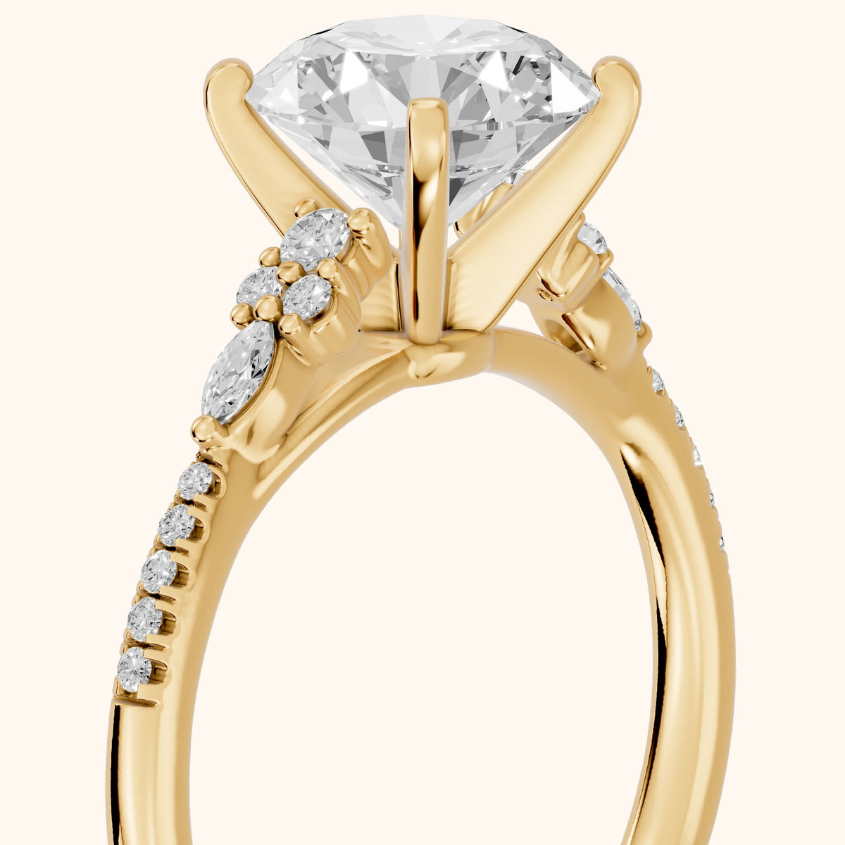 Reina Pavé Cluster Round Diamond Engagement Ring in Yellow Gold - slant-view.webp