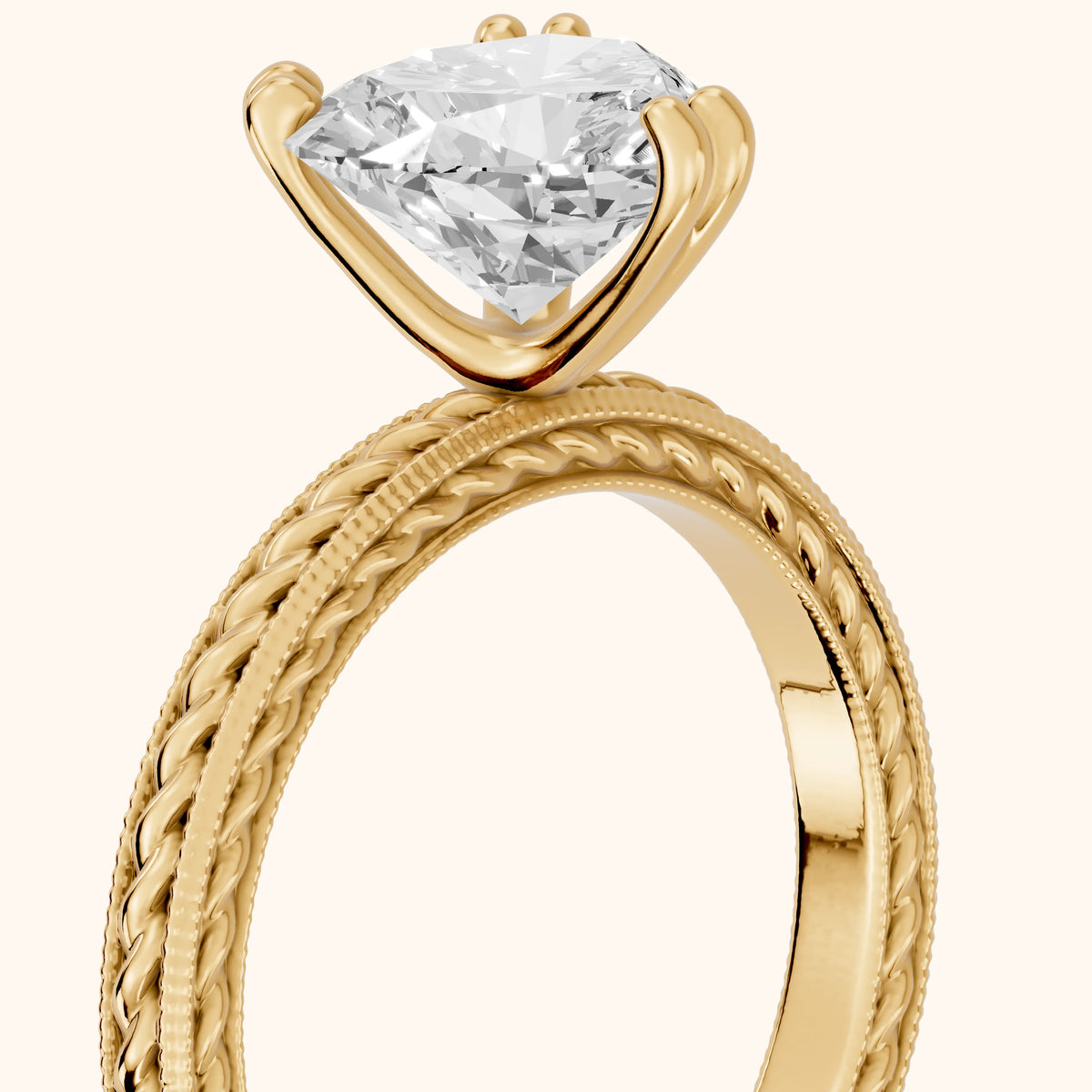 Lacey Rope Solitaire Heart Diamond Engagement Ring in Yellow Gold - slant-view.webp