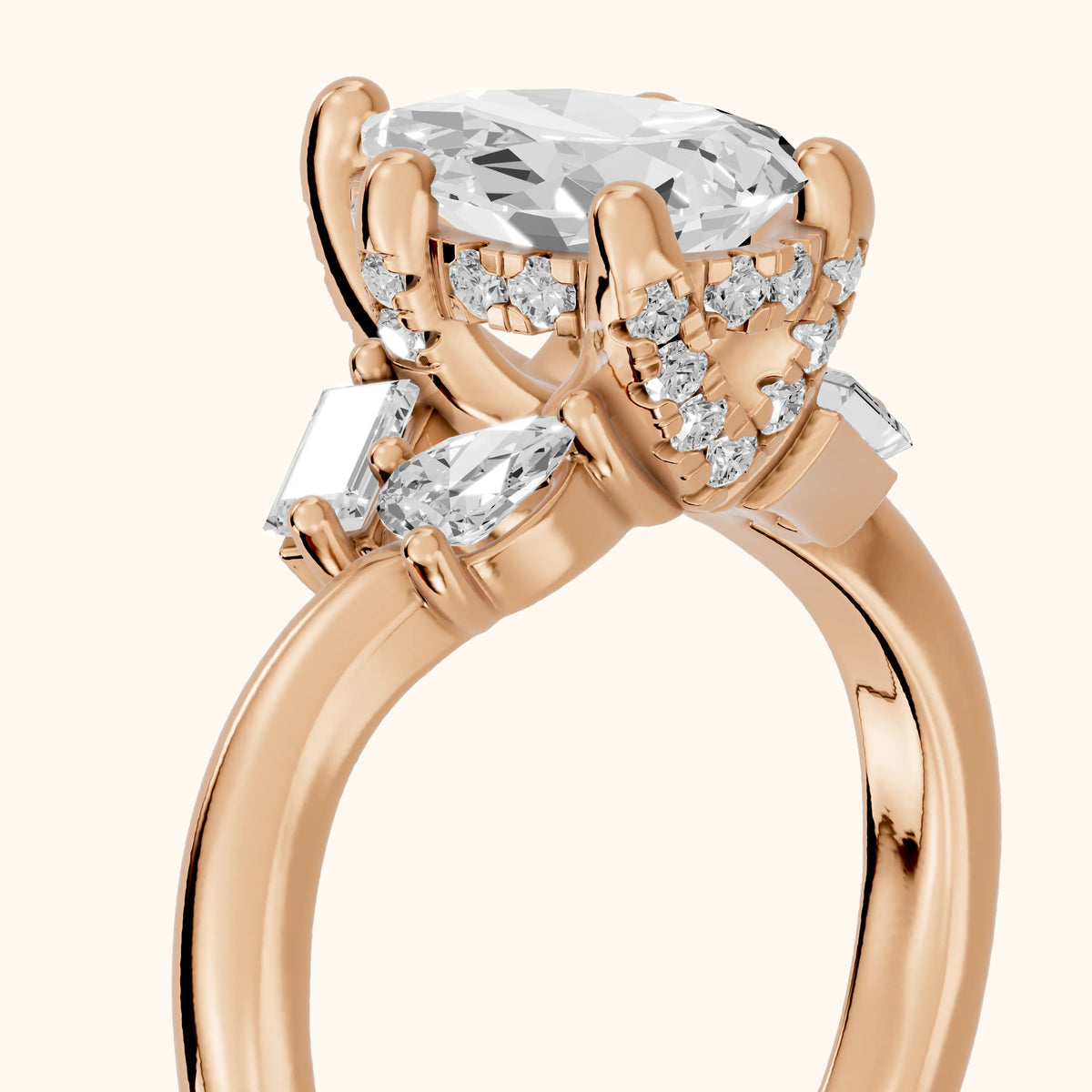 Betty Hidden Halo Cluster Pear Diamond Engagement Ring in Rose Gold - slant-view.webp