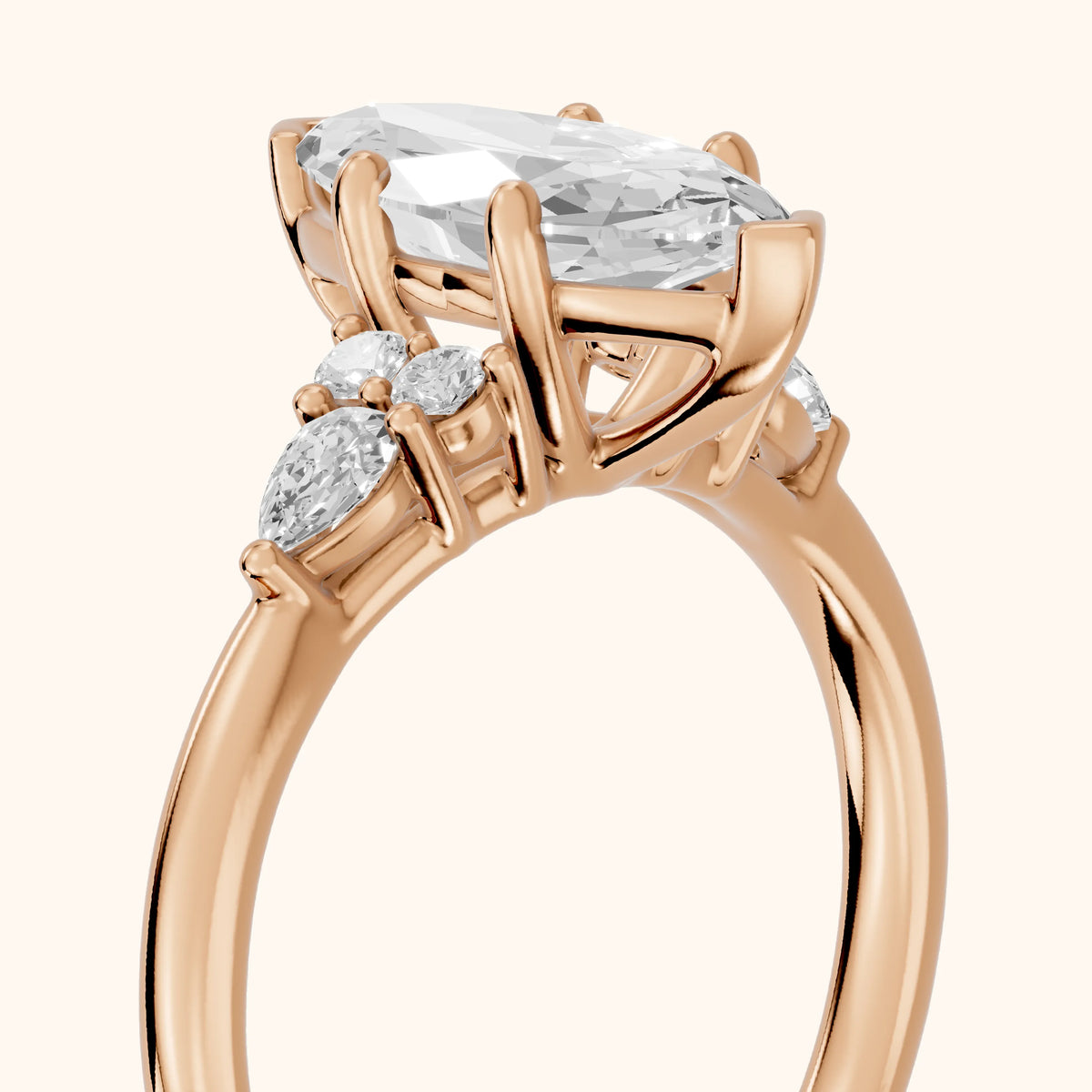 Zelie Pear-Side Cluster Marquise Diamond Engagement Ring in Rose Gold - slant-view.webp