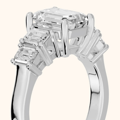 Amber Graduated Five-Stone Emerald Diamond Engagement Ring in White Gold - slant-view.webp