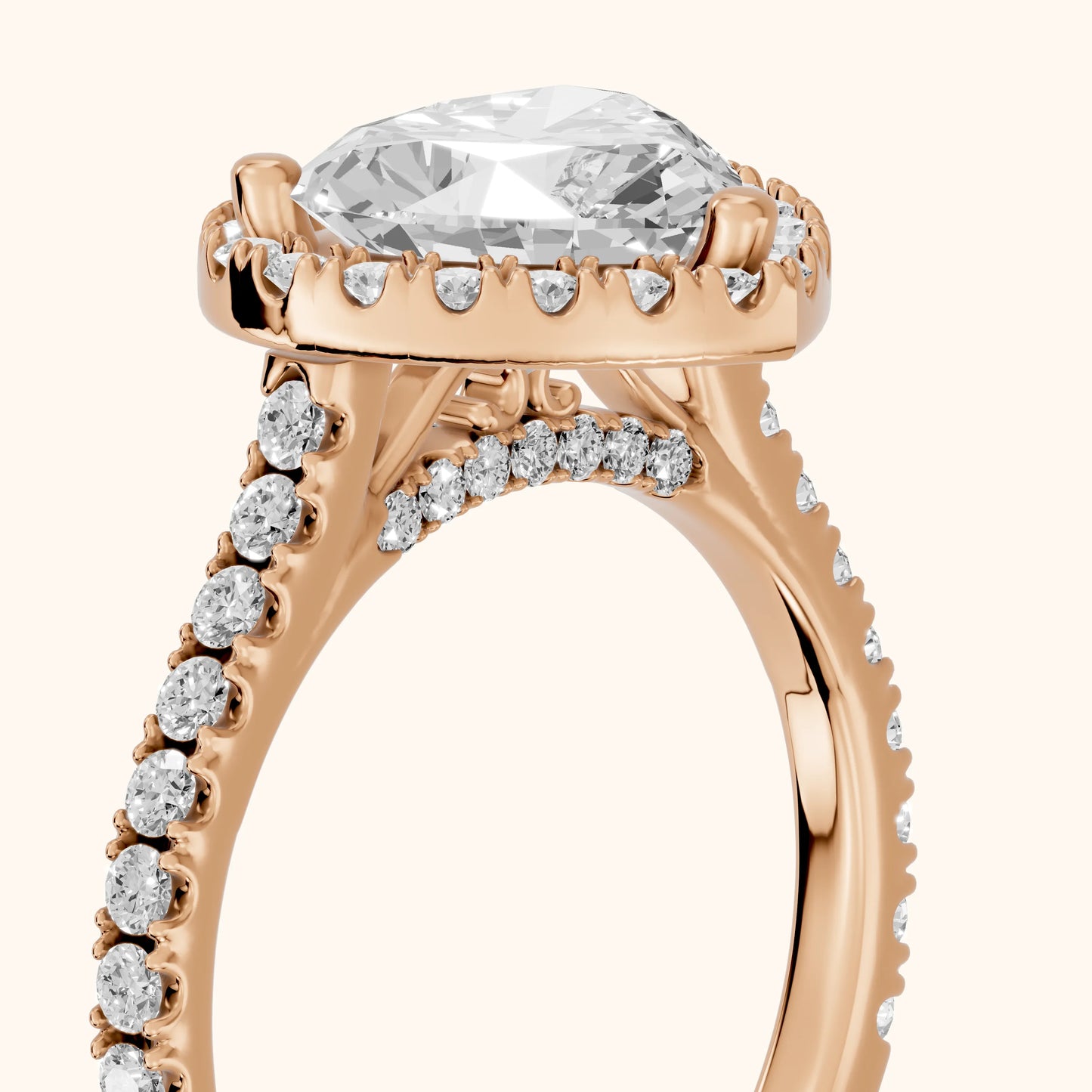 Sophie Halo Pavé Heart Diamond Ring in Rose Gold - slant-view.webp