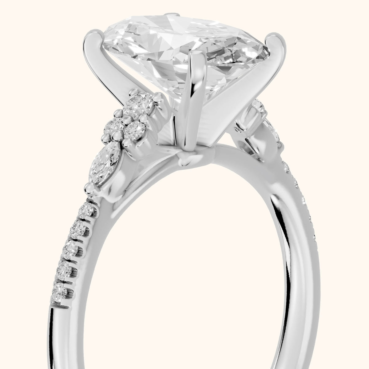 Reina Pavé Cluster Oval Diamond Engagement Ring in Silver - slant-view.webp