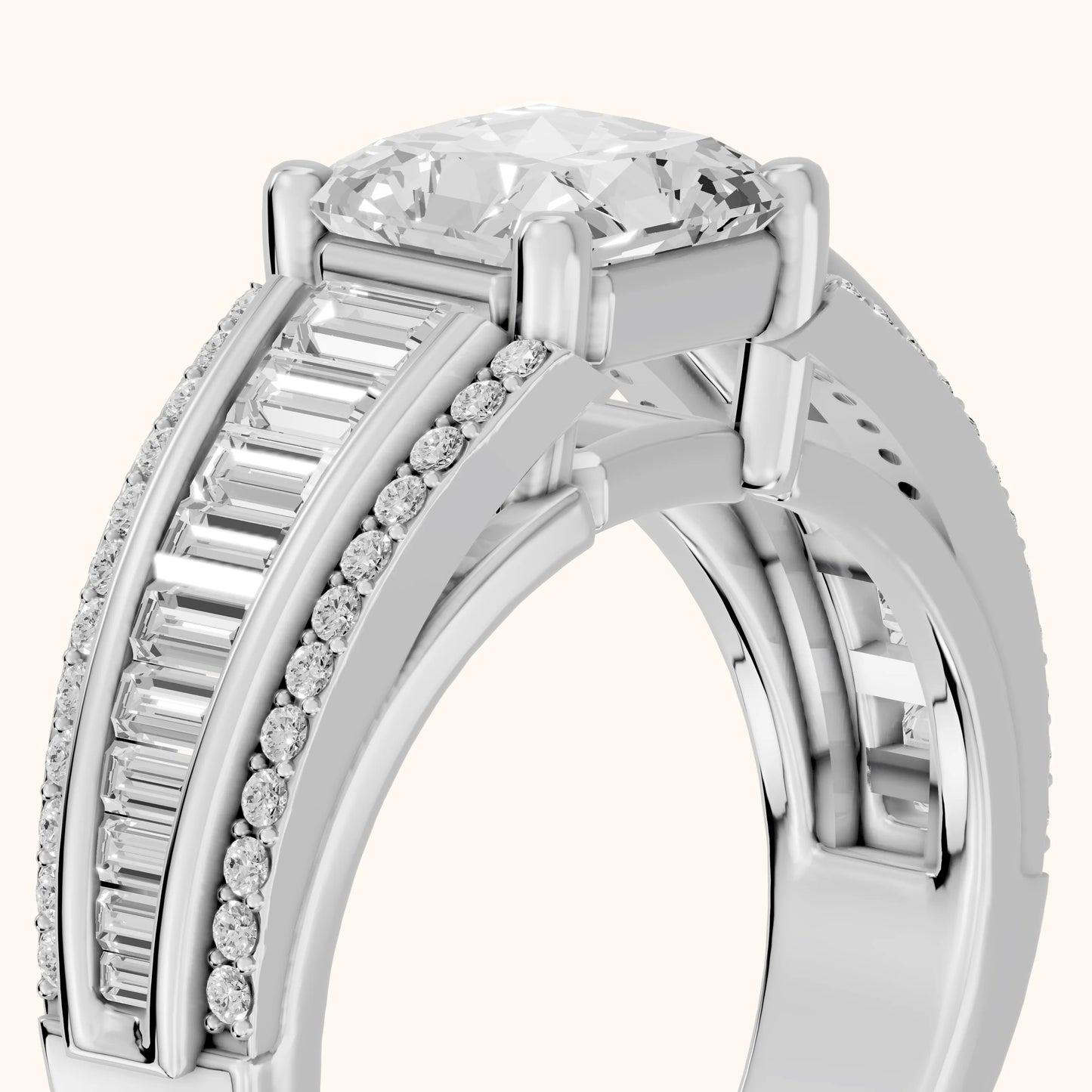 Halle Channel Set Baguette Accent Radiant Diamond Engagement Ring in Platinum - slant-view.webp