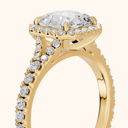 Bella Halo Pavé Radiant Diamond Engagement Ring in Yellow Gold - slant-view.webp