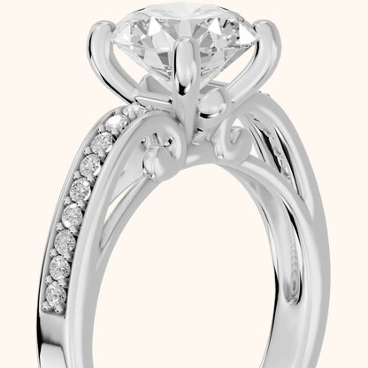 Lucy Vintage Pavé Round Diamond Engagement Ring in Platinum - slant-view.webp