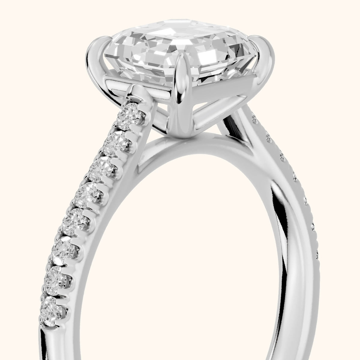 Odelia East-West Pavé Asscher Diamond Engagement Ring in White Gold - slant-view.webp