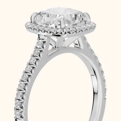 May Halo Pavé Cushion Diamond Engagement Ring in Platinum - slant-view.webp