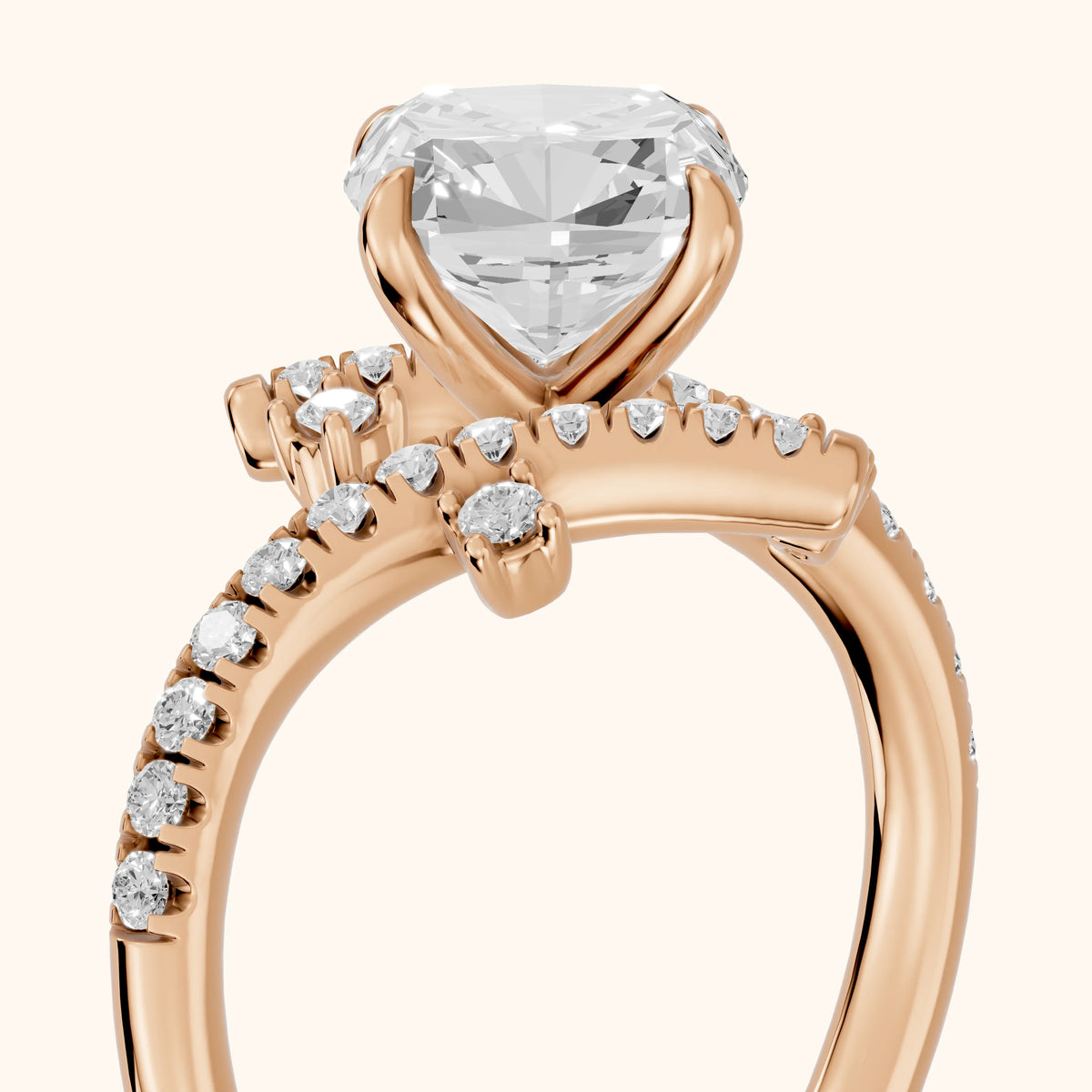 Agnes Bypass Pavé Cushion Diamond Engagement Ring in Rose Gold - slant-view.webp