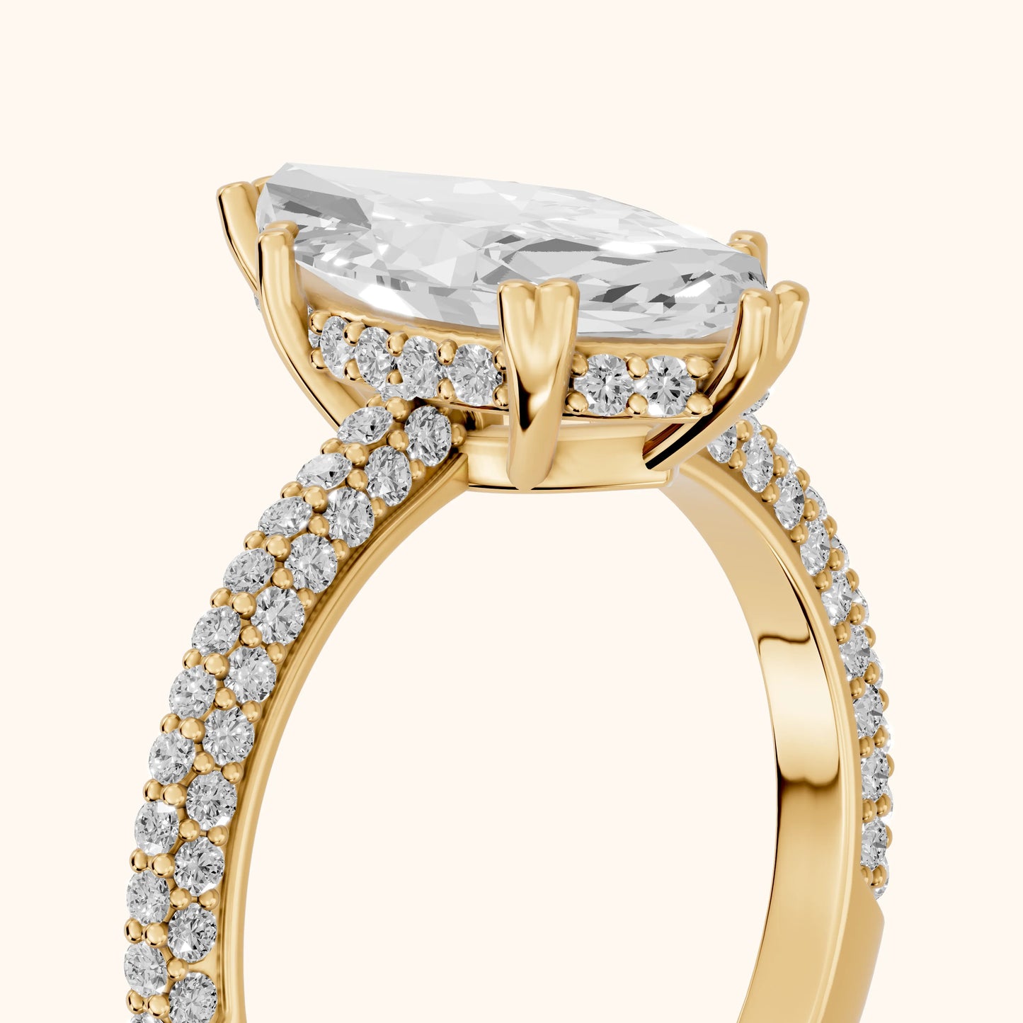 Violet Hidden Halo Pavé Marquise Diamond Ring in Yellow Gold - slant-view.webp