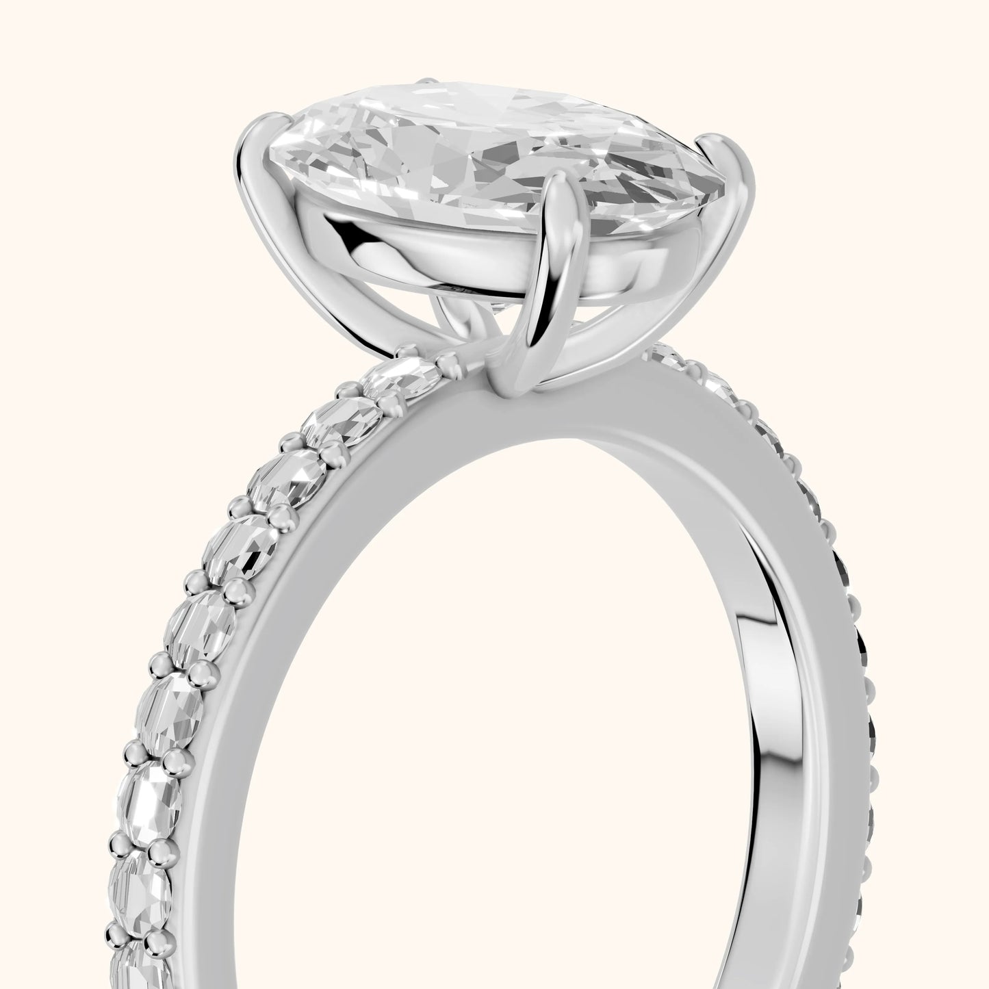 Aisha Pavé Solitaire Oval Diamond Engagement Ring in Platinum - slant-view.webp