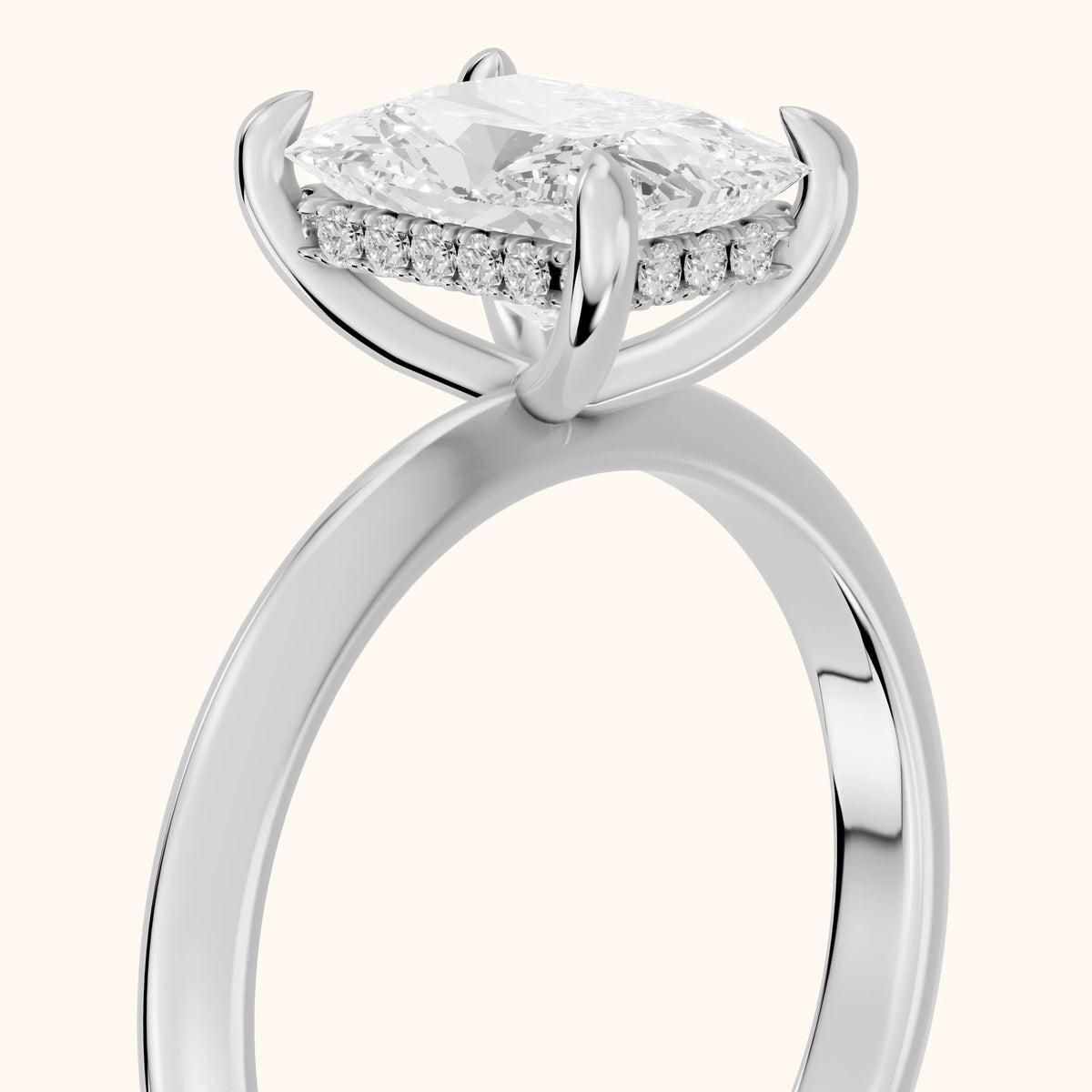 Amaya Hidden Halo Radiant Diamond Engagement Ring in White Gold - slant-view.webp