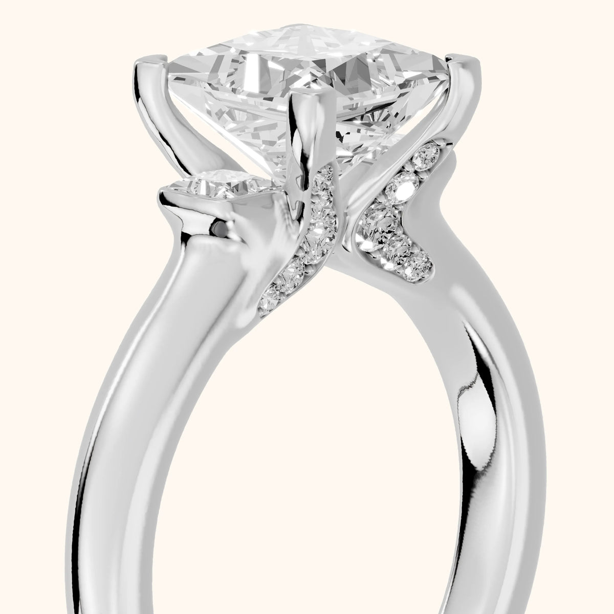 Penny Crossover Three-Stone Princess Diamond Engagement Ring in Platinum - slant-view.webp