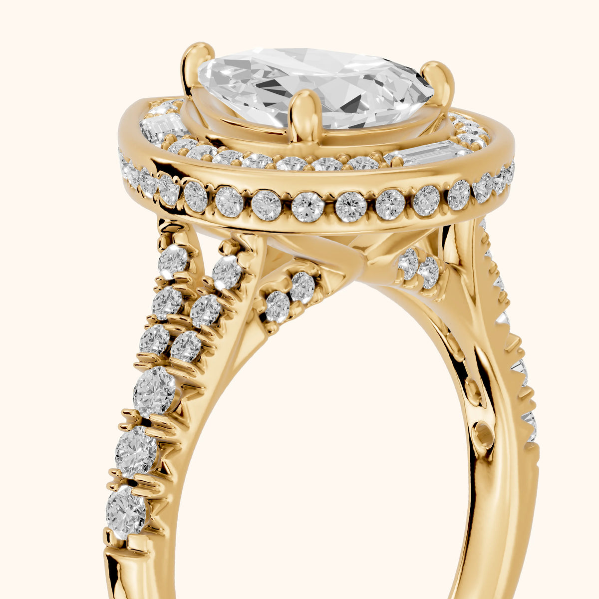 Berea Deco Halo Pear Diamond Engagement Ring in Yellow Gold - slant-view.webp