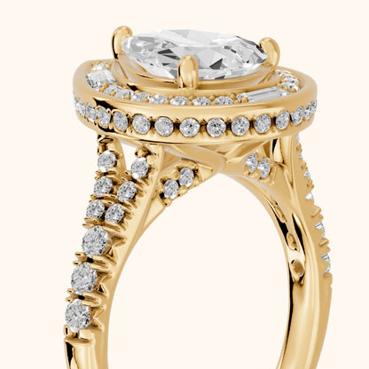 Berea Deco Halo Pear Diamond Engagement Ring in Yellow Gold - slant-view.webp